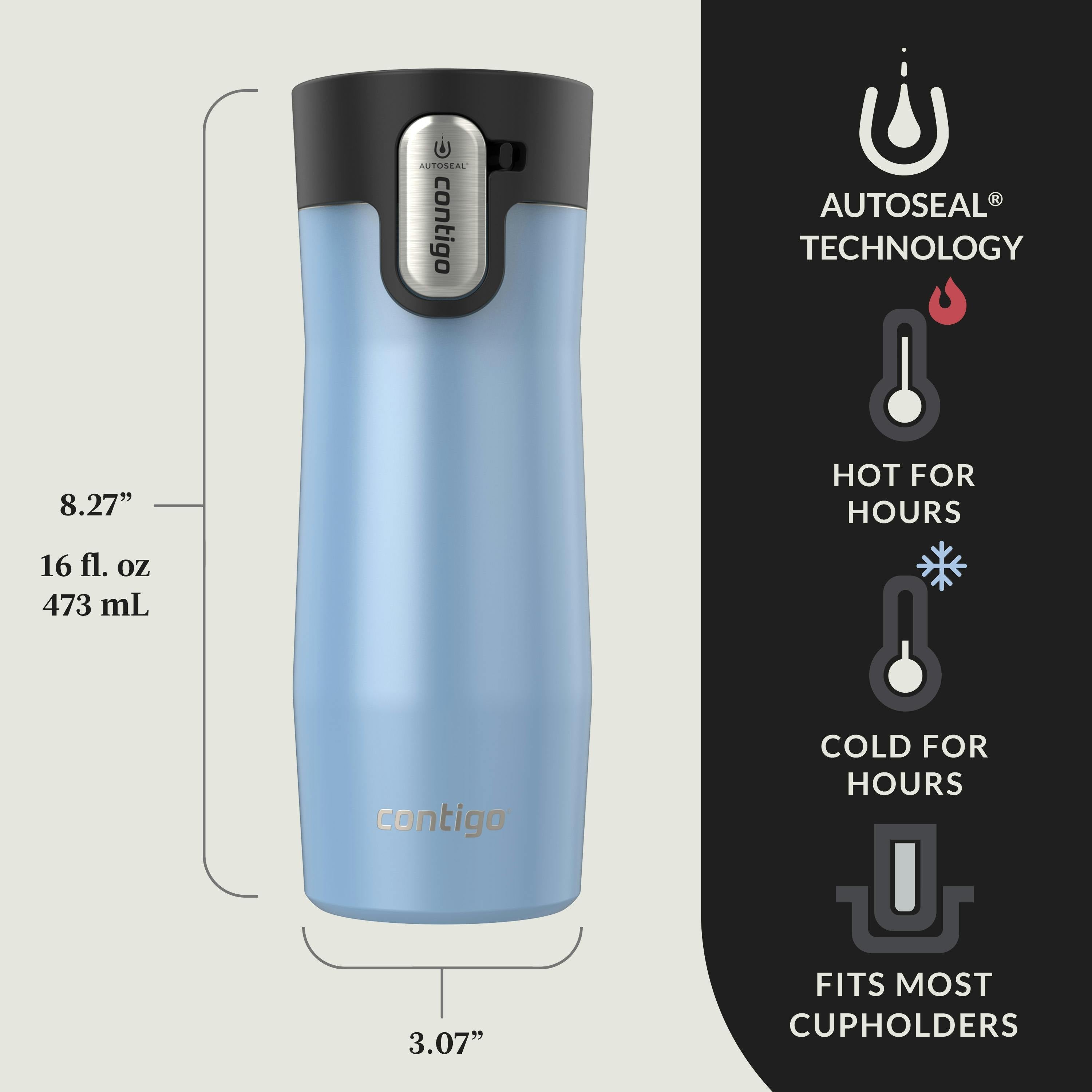 Contigo® AUTOSEAL® West Loop Vacuum-Insulated Stainless Steel Travel Mug with Easy-Clean Lid, 16 oz, 2-Pack